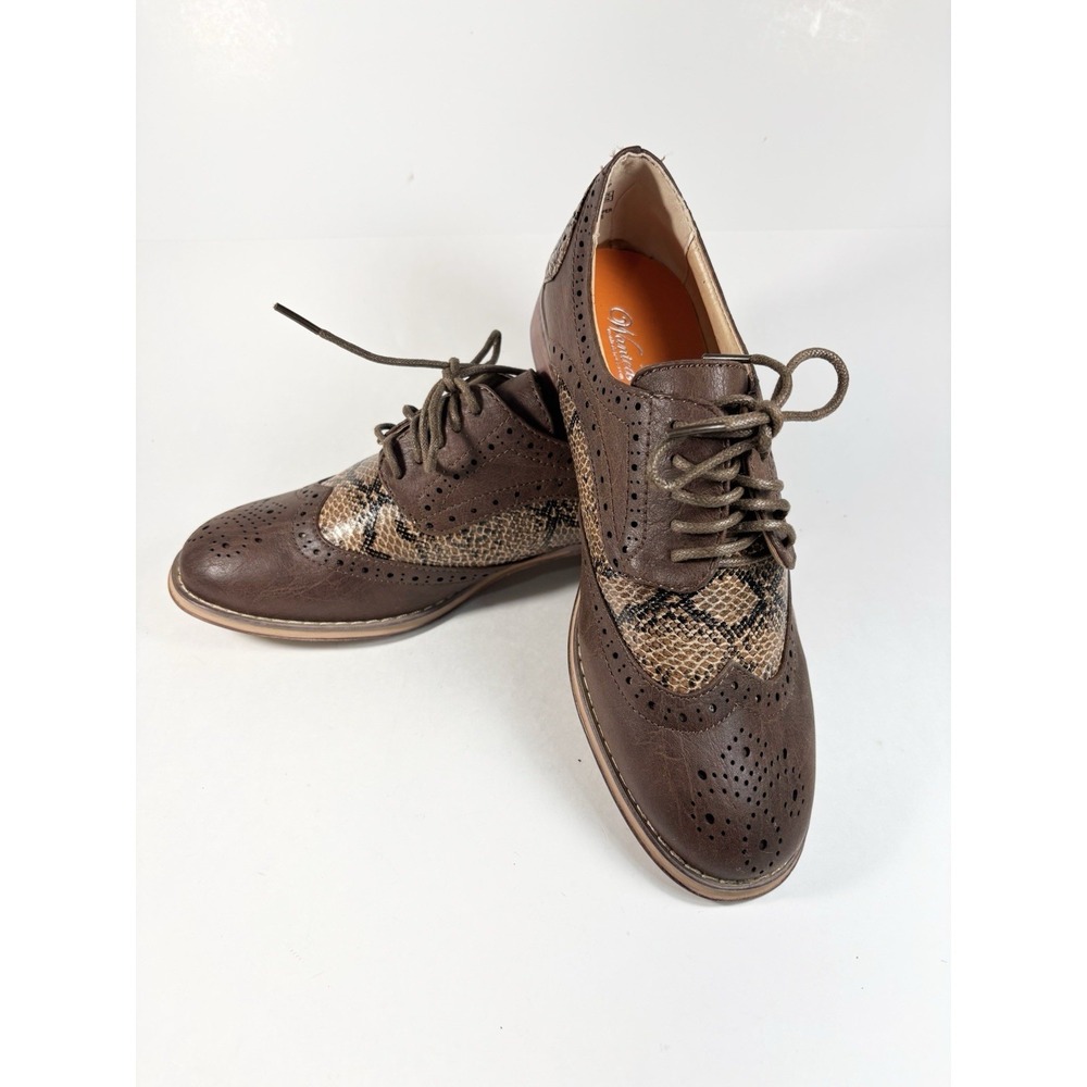 Wanted Woman Faux Leather Brown Oxford Snake Print Size 7 Retro Preppy